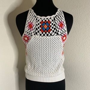 Bcbgeneration Granny Square Crochet Sweater Tank Top White Size Small (1188)